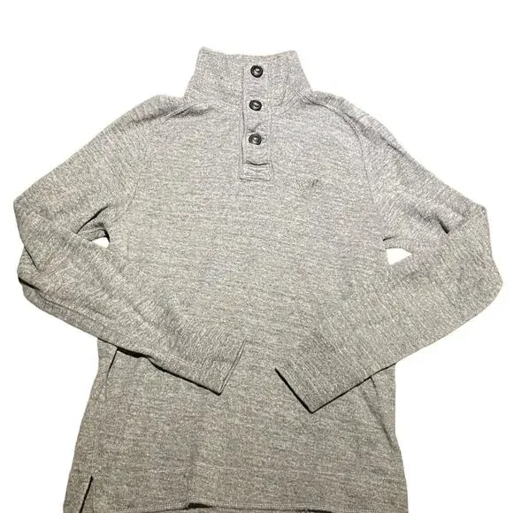 American Eagle Gray Button Up Turtle Neck Long Sleeve Shirt in XS Adult - Picture 1 of 5